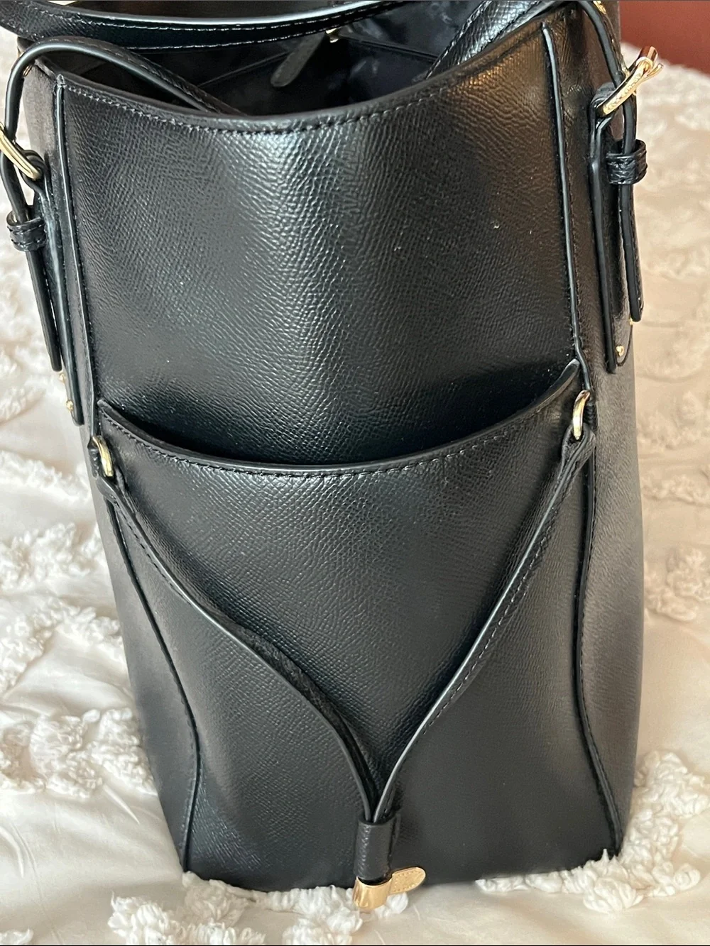 Michael Kors Black Saffiano Shoulder Tote with Gold Hardware